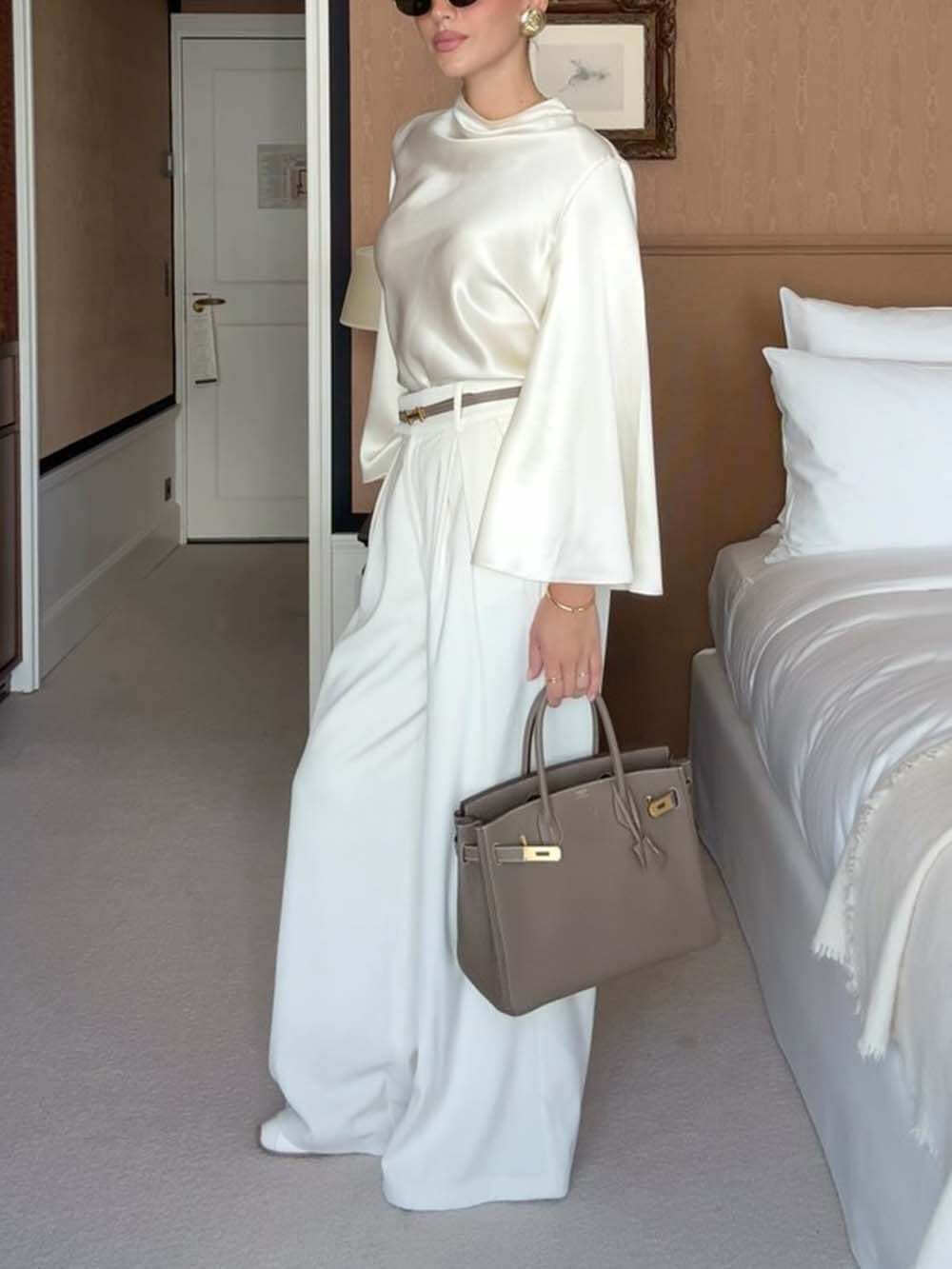Exquisite Bell Sleeve Minimalist Satin Top