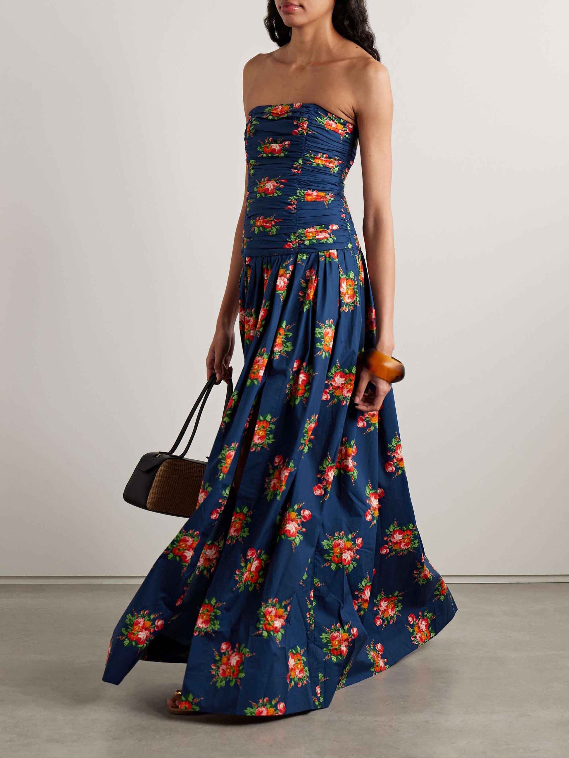 Ruffled Colorful Floral-print Maxi Dress Royal Blue