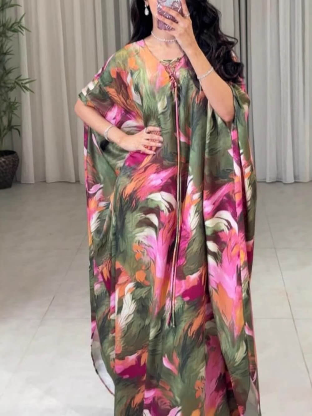 Bohemian Unique Print Kaftan Maxi Dress Multicolor