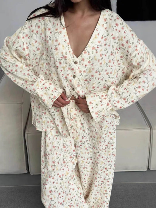 Casual Loose Printed Loungewear Pajama Set