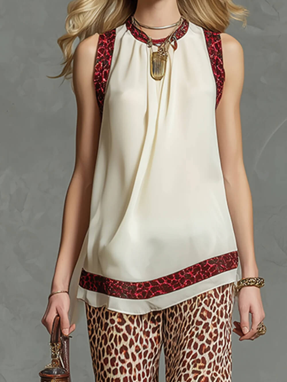 Fashion Leopard Print Elastic Waist Wide-Leg Pants