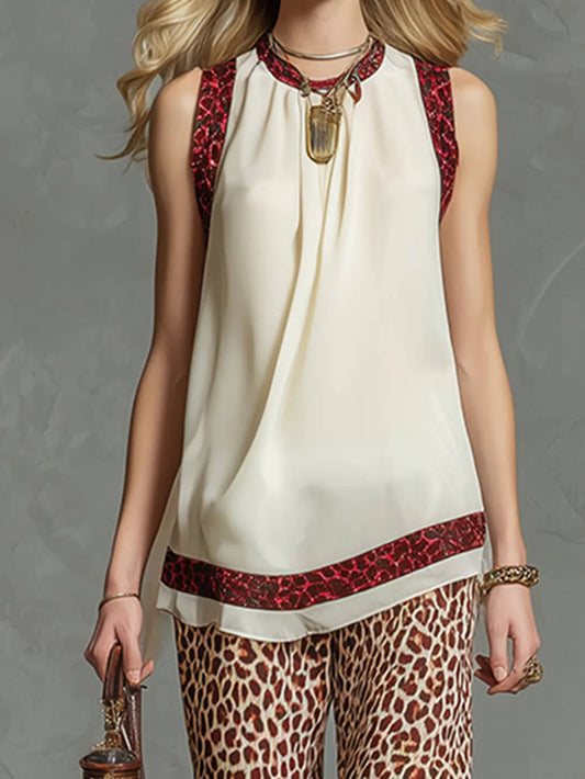 Fashion Leopard Print Elastic Waist Wide-Leg Pants