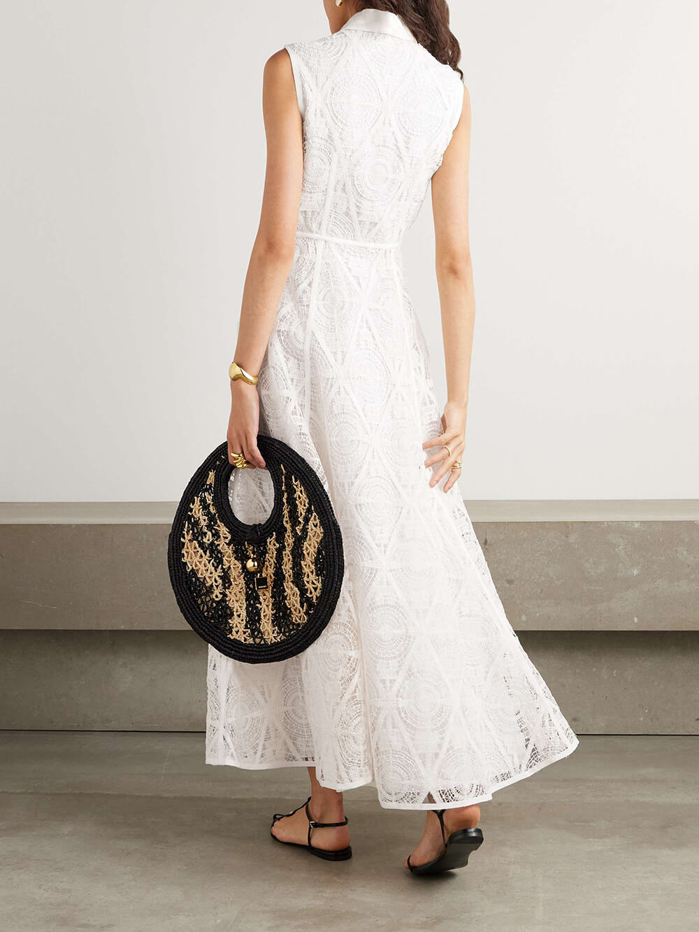 Exquisite Guipure Raised Floral Lace Maxi Shirt Dress