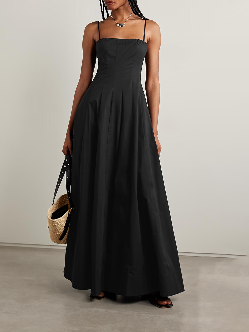 Classic Ruched Off-Shoulder A-Line Maxi Dress Black
