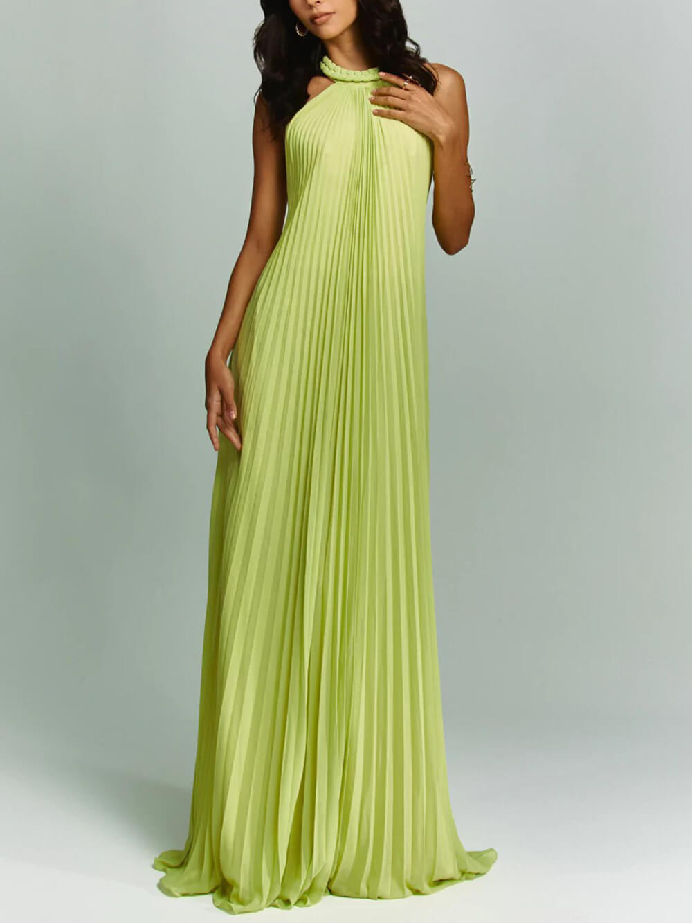 Exquisite Pleated Backless Party Dress Green