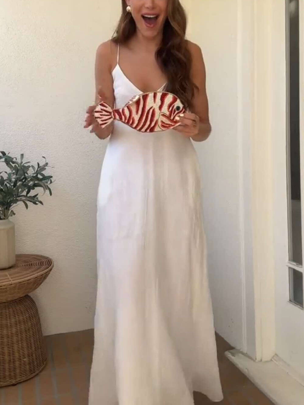 Sophisticated Resort Style Linen Blend Pocket Maxi Dress White
