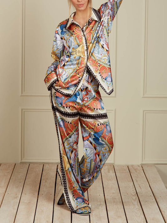 Unique Sunshine Print Elastic Waist Wide-Leg Pants