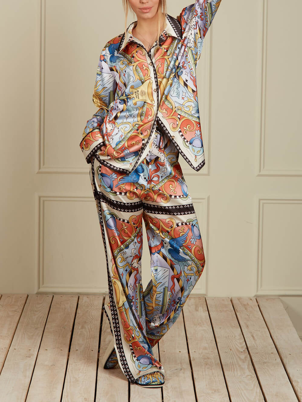 Unique Sunshine Print Collared Button-Up Loose Shirt
