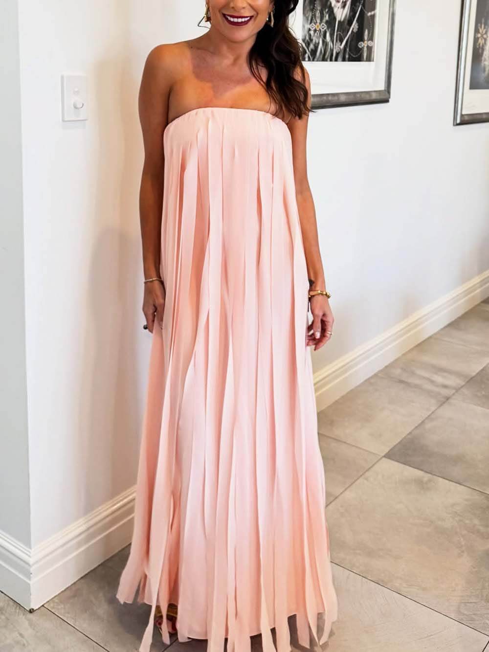Tube Top Boundless Strapless Dress Pink