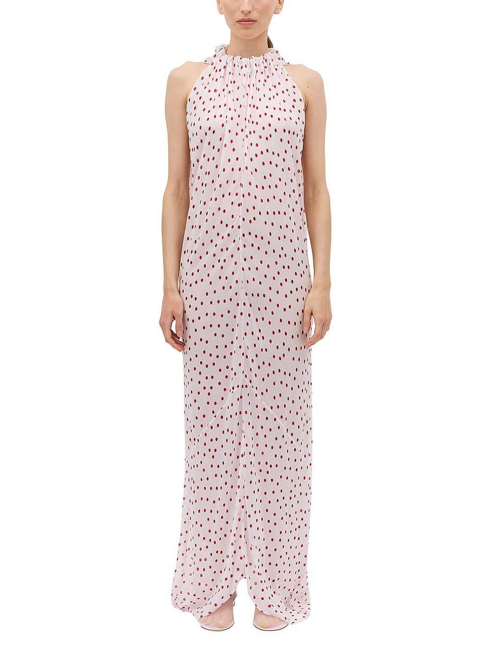 Unique Red Polka Dot Chiffon Maxi Dress Red