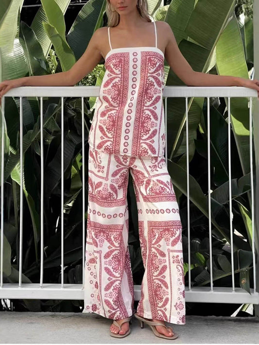 Modern Unique Floral Print High Waist Pocket Wide Leg Pants
