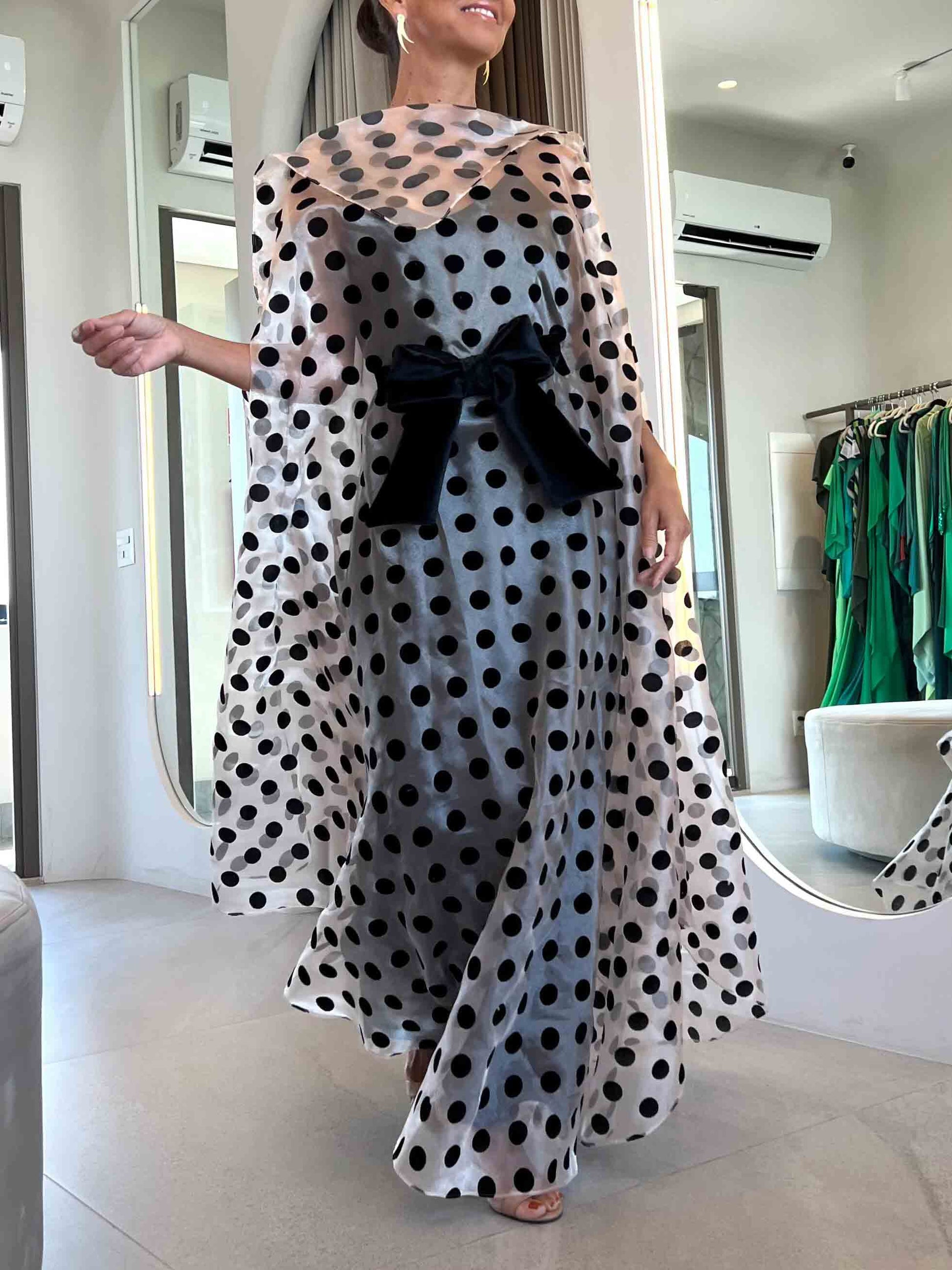 Elegant Polka Dot Print Maxi Dress White