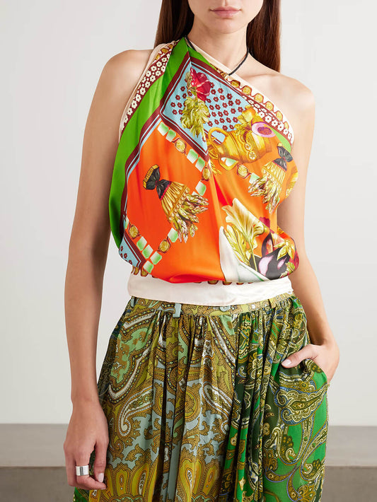 Unique Print Twill Satin Scarf Tank Top Multi One Size