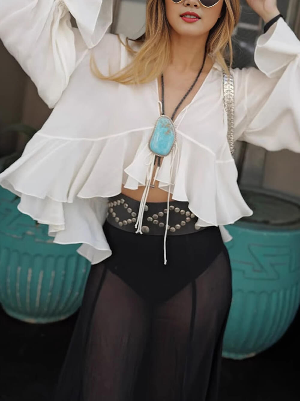 Summer Light Tie Cape Shirt White