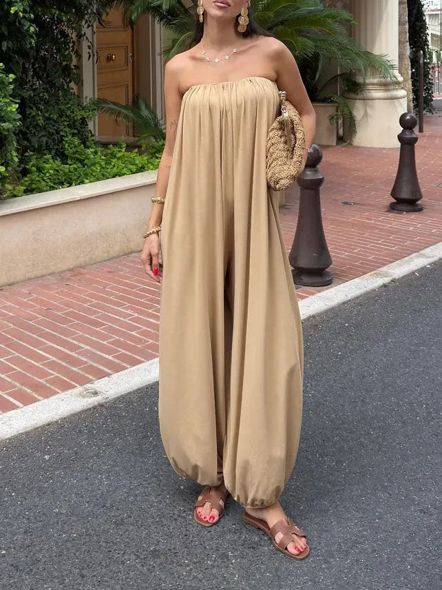 Casual Wrap Neck Fashionable Jumpsuit Apricot