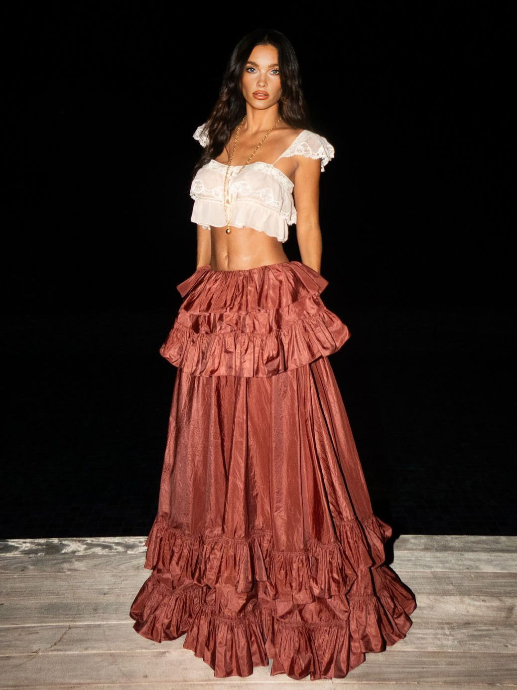 Sexy Lace Vest & Ruffled Skirt Two-piece Set Red Set