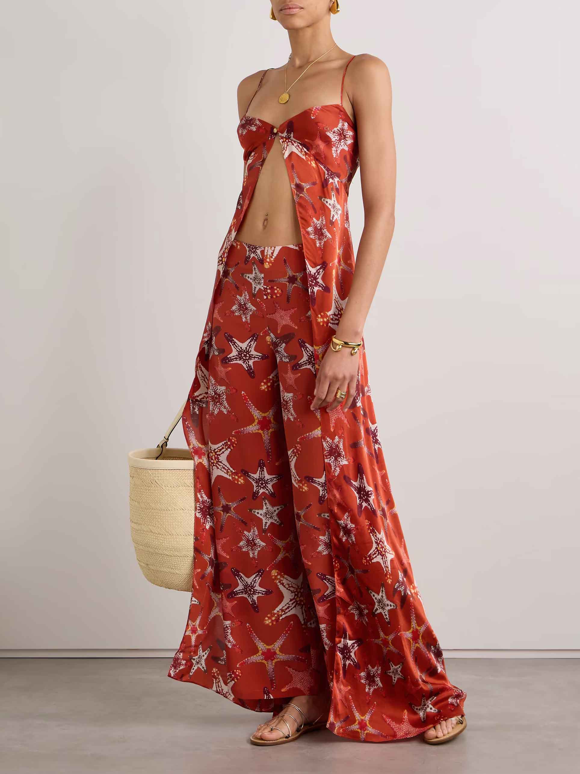 Exquisite Colorful Starfish Print Pants Two-piece Set Red
