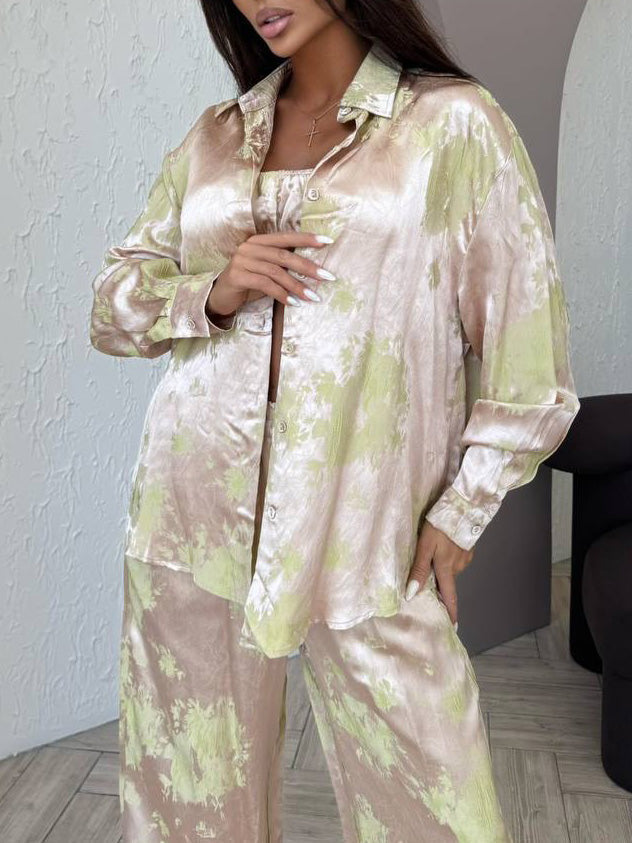 Exquisite Strapless Satin Gradient Print Long-sleeved Shirt Pink
