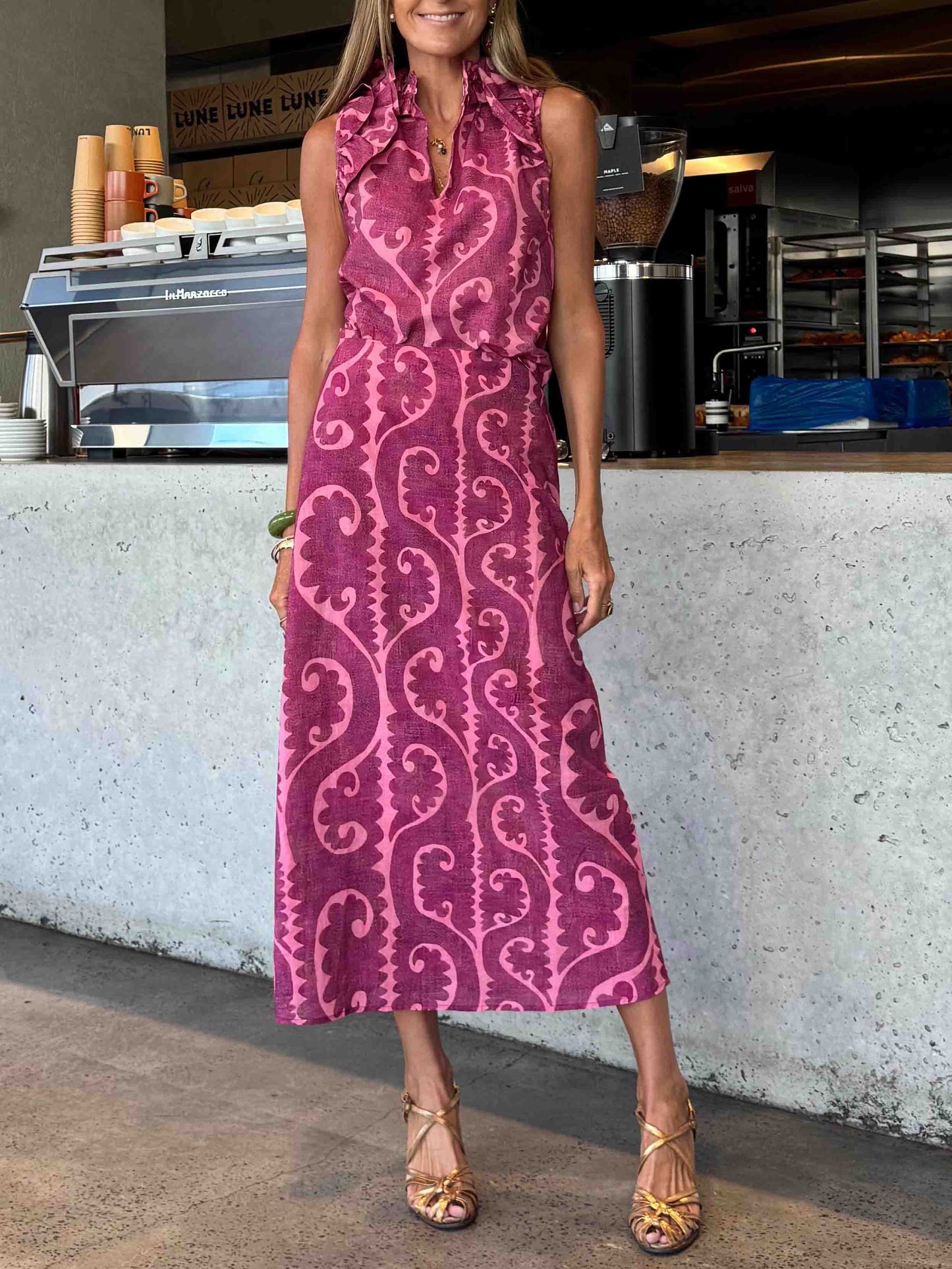 Elegant Ruffled High Neck Sleeveless Top