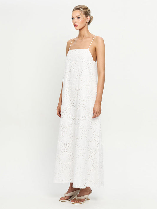 Exquisite Shell Cutout Embroidered Spaghetti Strap Maxi Dress