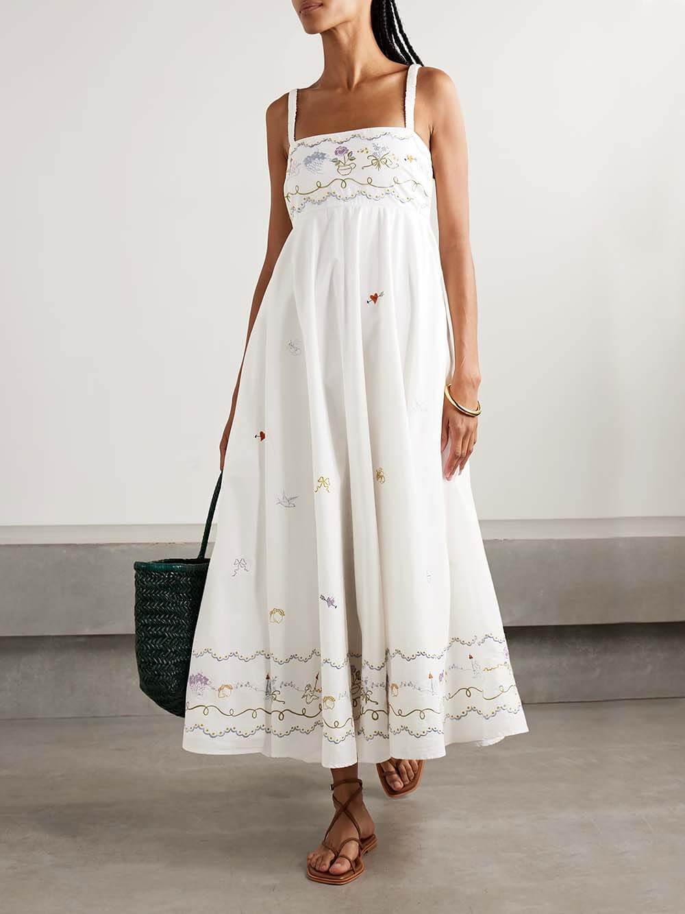 Casual Unique Ruffled Printed Maxi Dress Cream