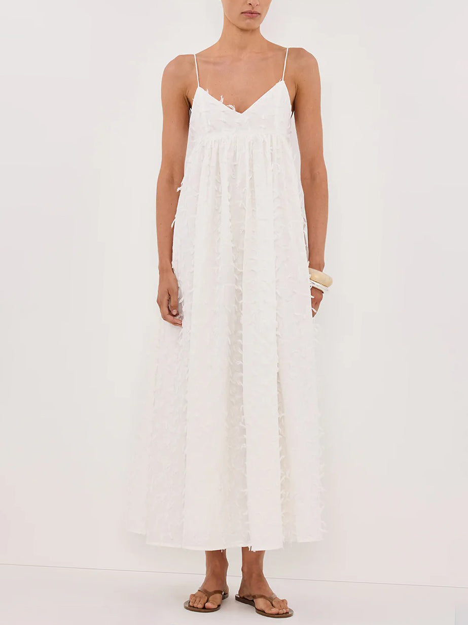 Elegant V-neck Exquisite Small Tassel Midi Dress White