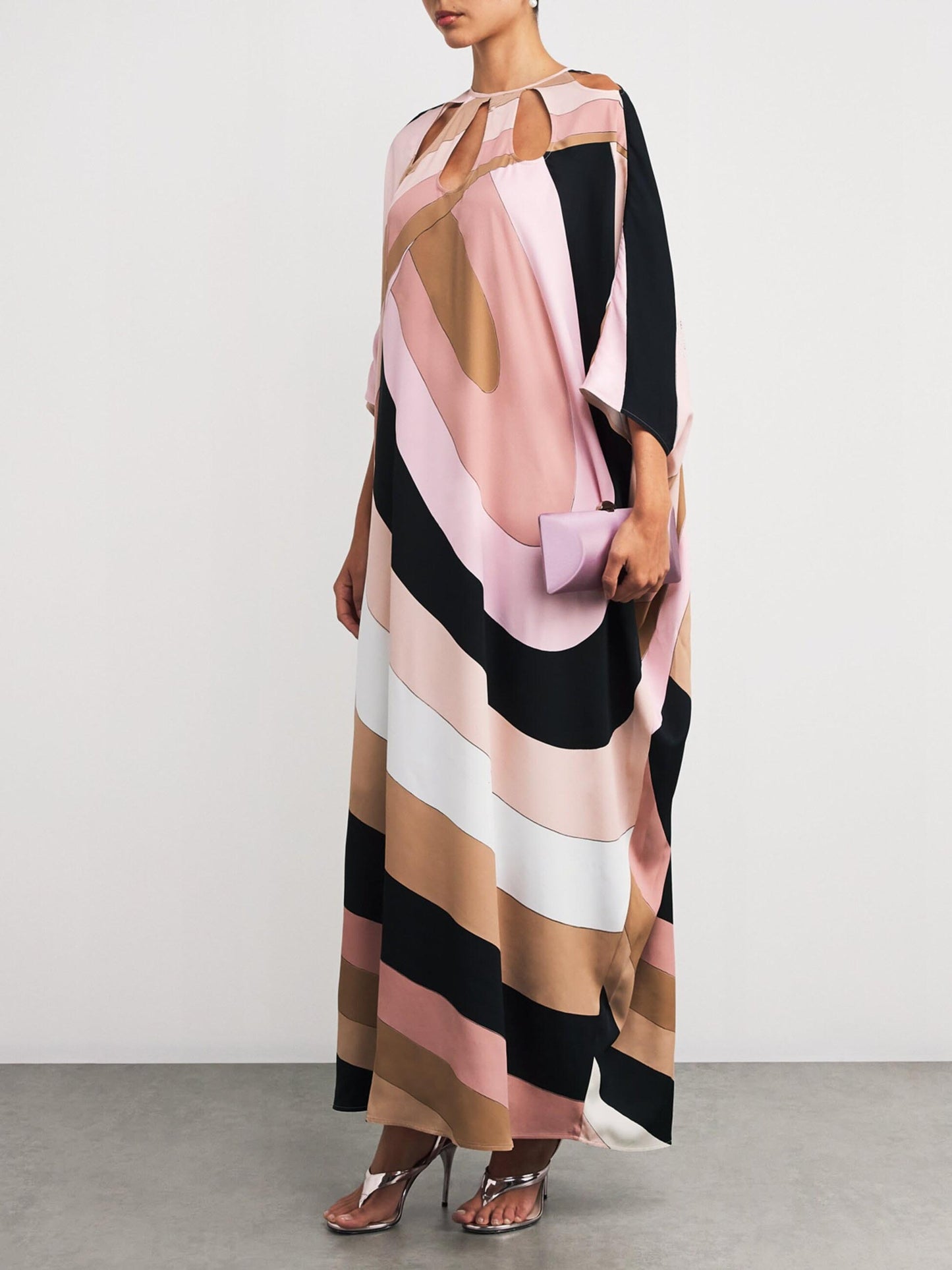 Exquisite Satin Irregular Stripe Print Maxi Dress Multi