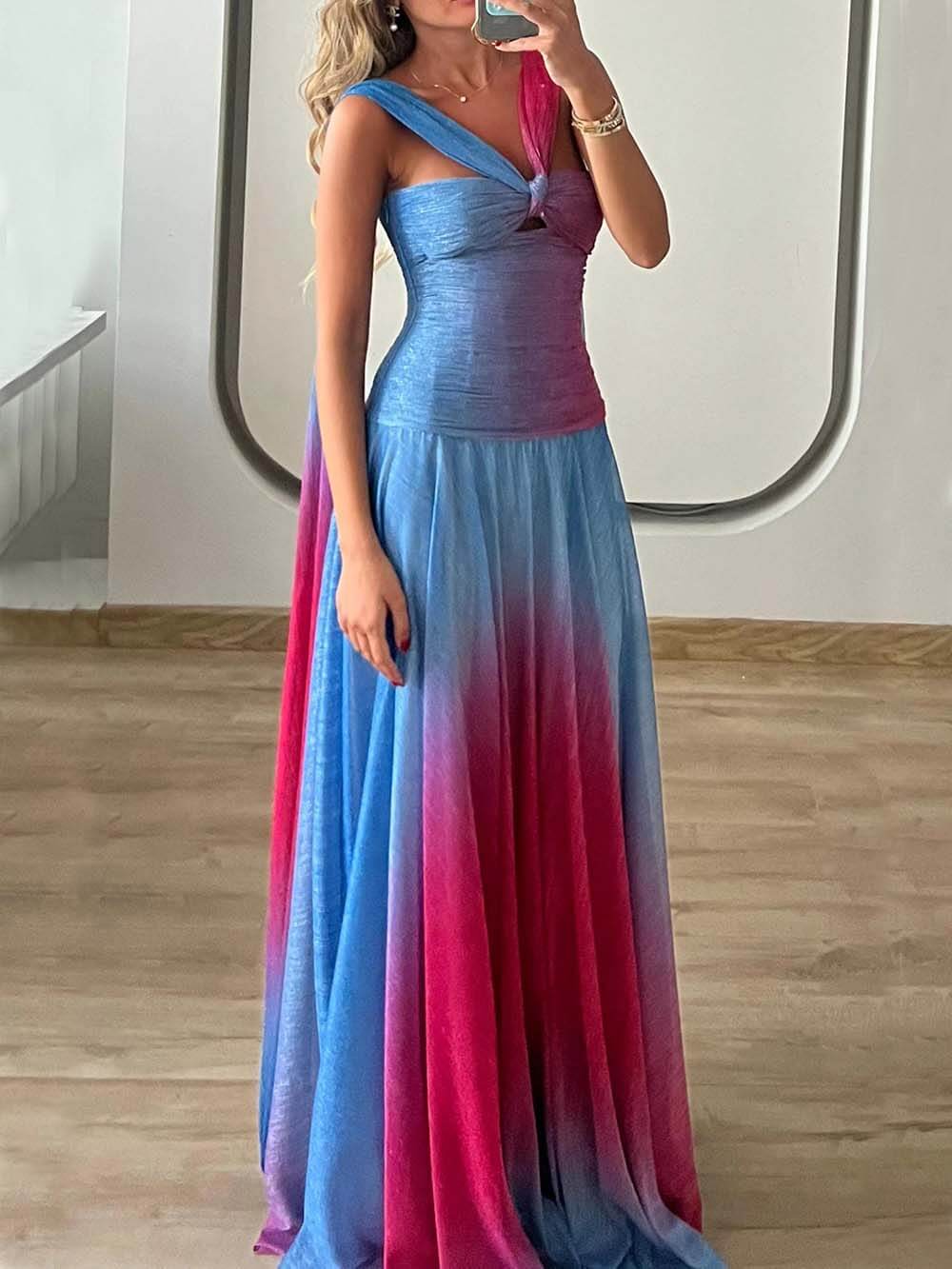 Delicate Ombre Print Twist-Detail Cutout Maxi Dress Multicolor