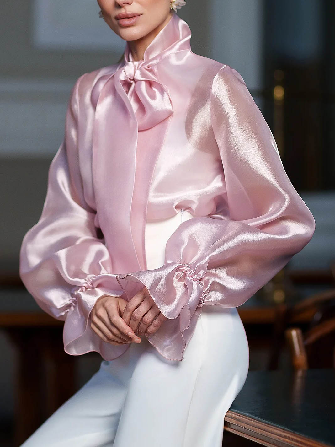 Elegant Wrap-around High Waist Straight Pants Pink
