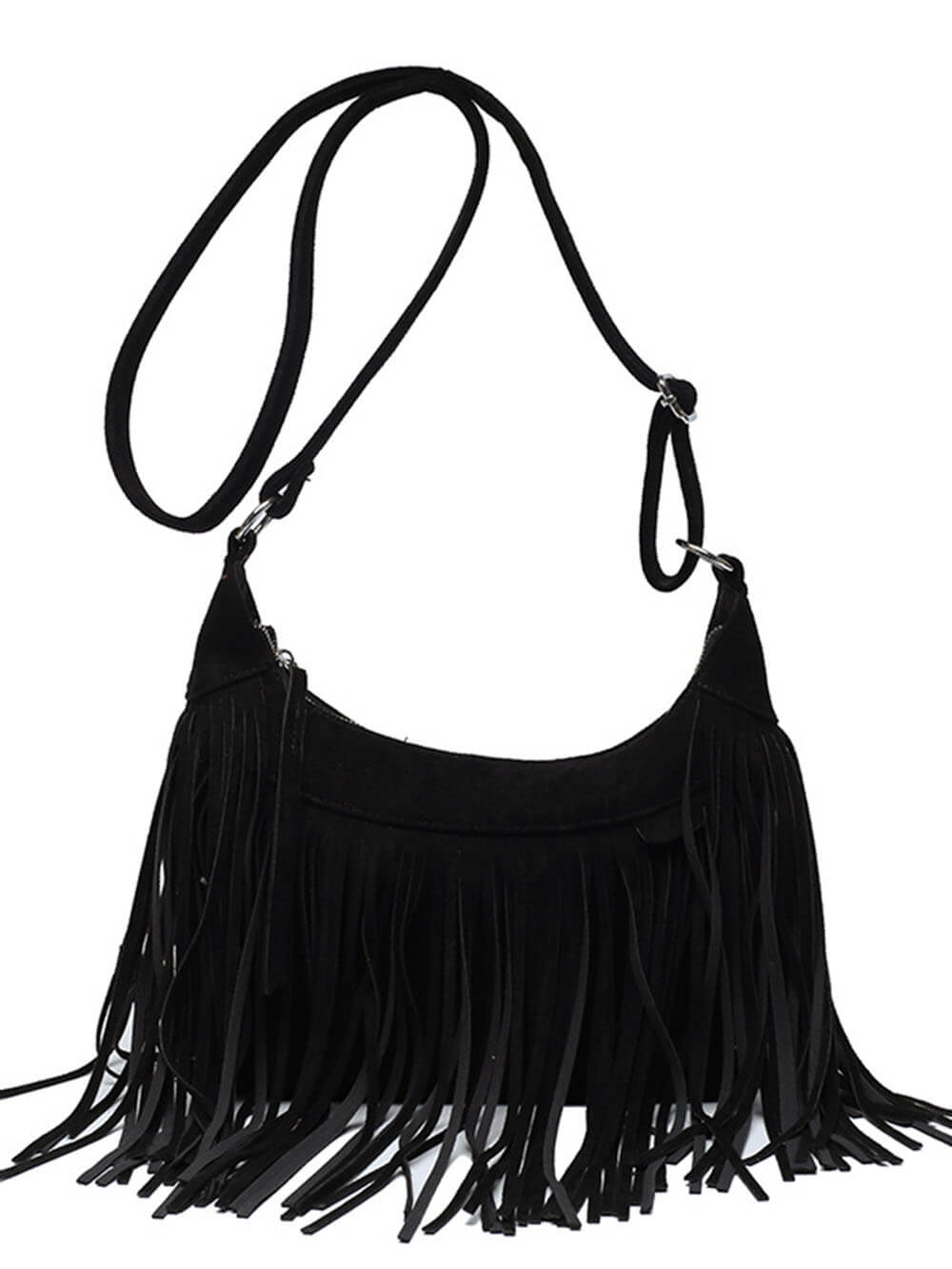 Bohemian Tassel Faux Deerskin Vintage Saddle Bag Black