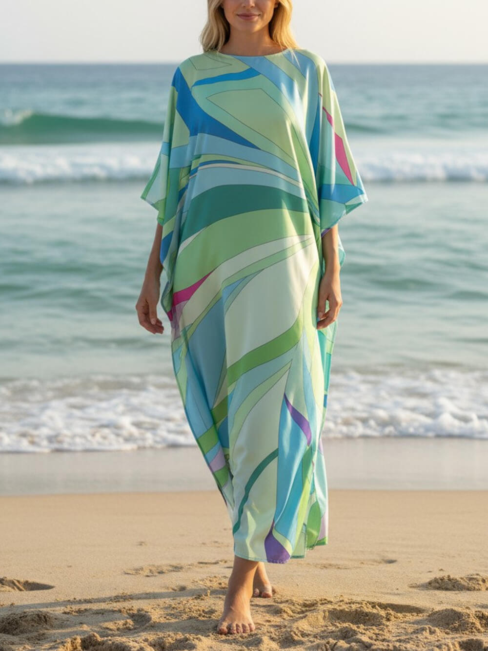 Exquisite Blue Ocean Kaftan Beach Maxi Dress Blue