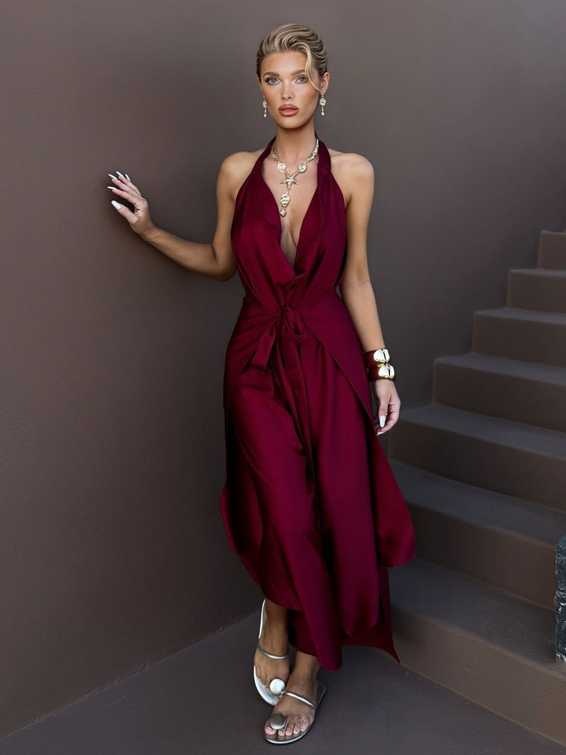 Elegant Satin Asymmetric Hem Convertible Jumpsuit Red