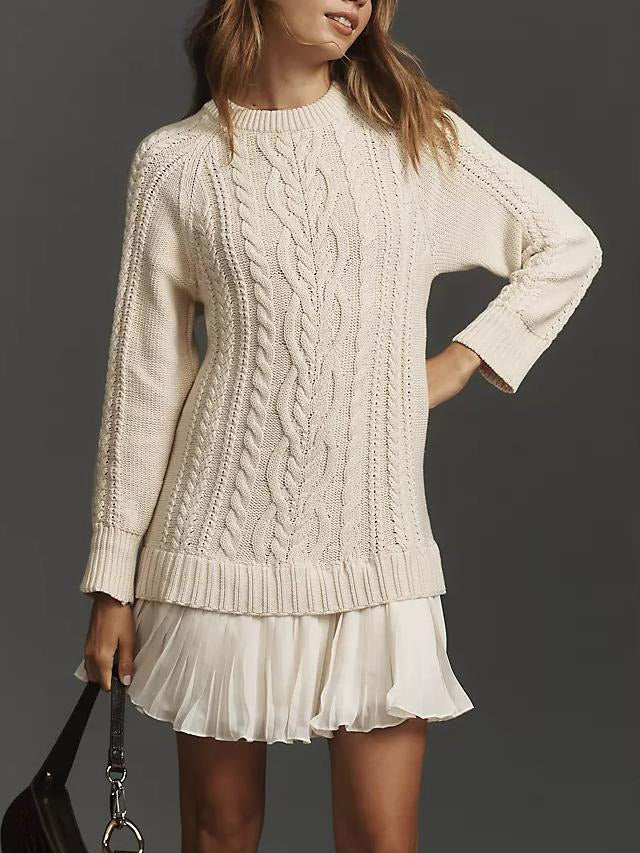 Casual Twist Sweater Mini Dress Beige