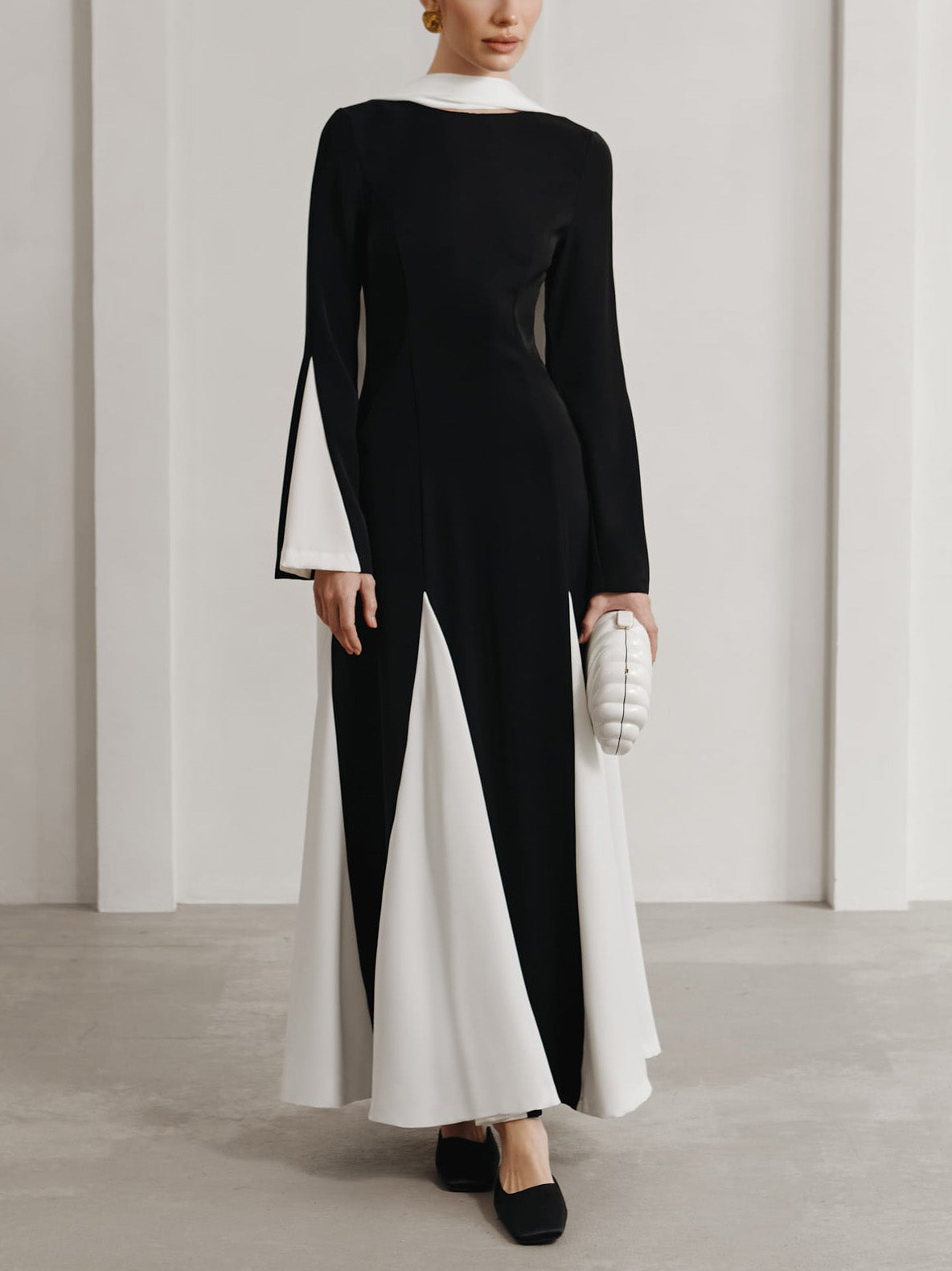 Elegant Insert Contrast Party Maxi Dress Black