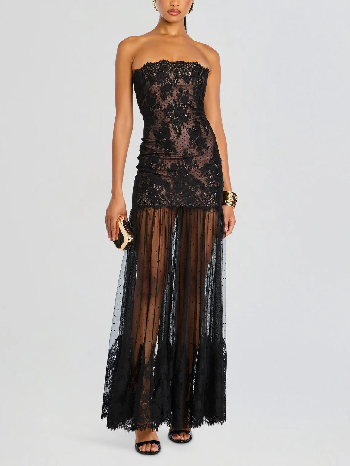 Sexy Strapless Lace Maxi Dress Black