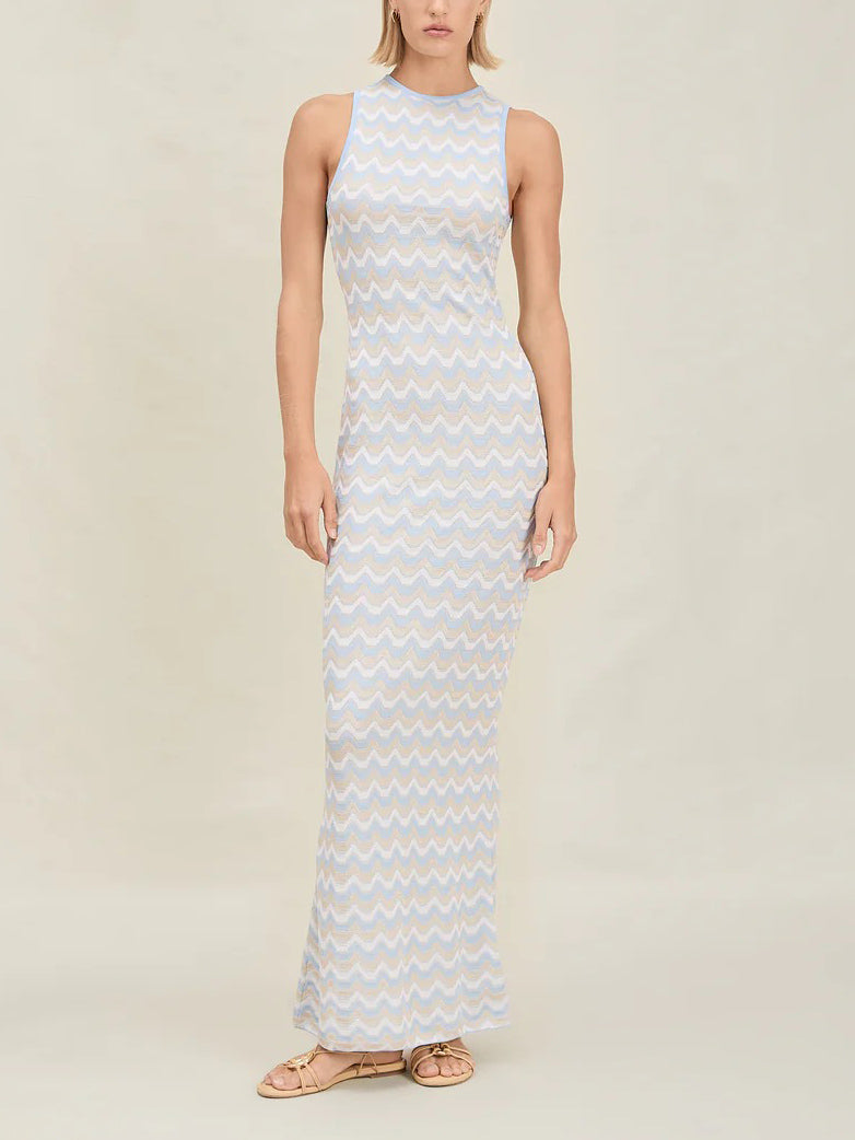 Exquisite Asymmetric Open Back Knitted Maxi Dress Blue