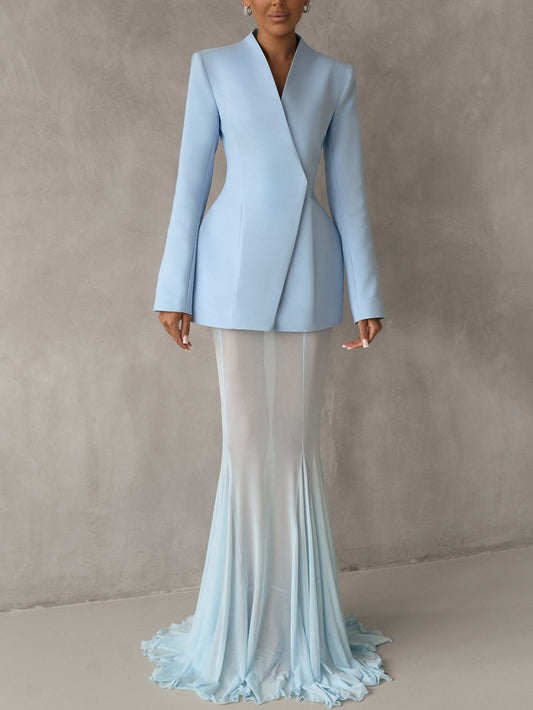 Elegant Mesh Sheer Fishtail Maxi Skirt