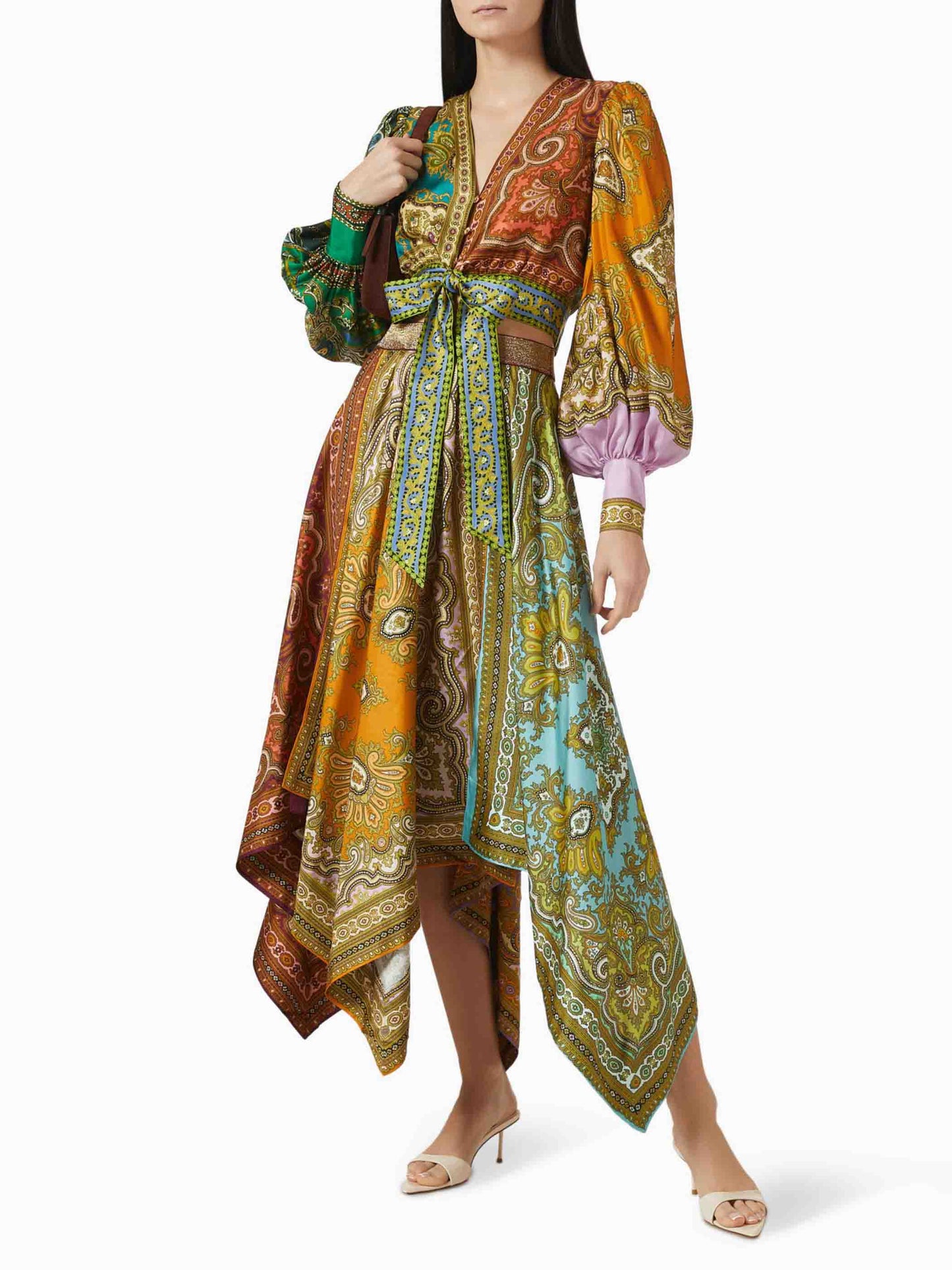 Exquisite Bohemian Paisley Print Satin Two-Piece Set Multi