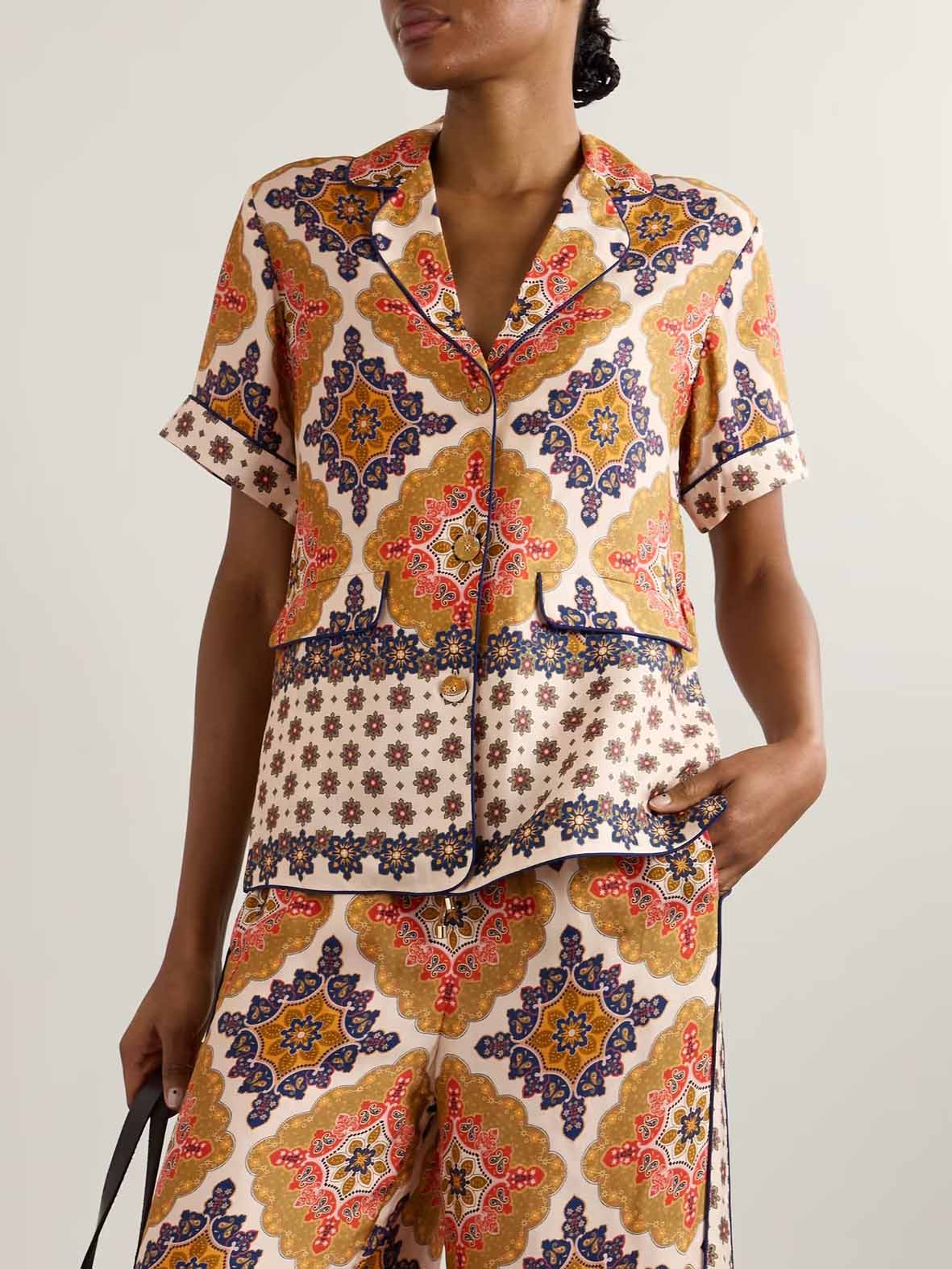 Retro Bohemian Satin Printed Shirt Multi