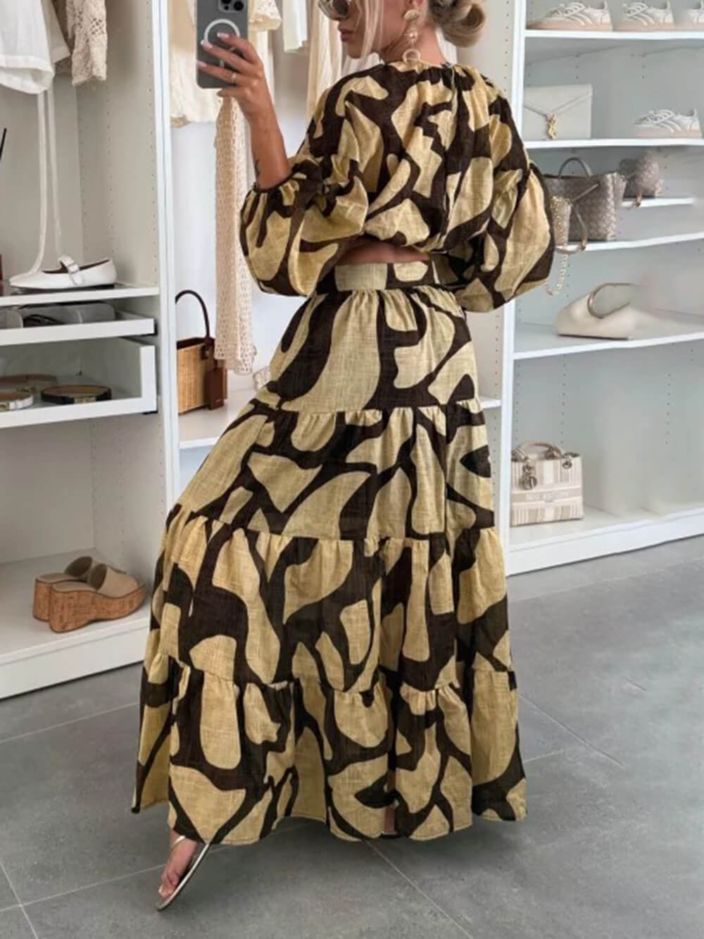 Effortless Artistry Printed Linen High-Waist Maxi Skirt