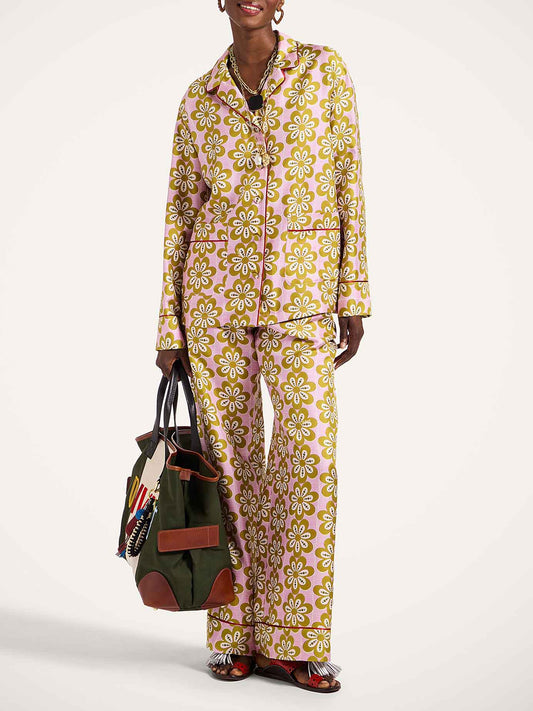 Exquisite Satin Floral Print Long-sleeved Pajama Set Multic