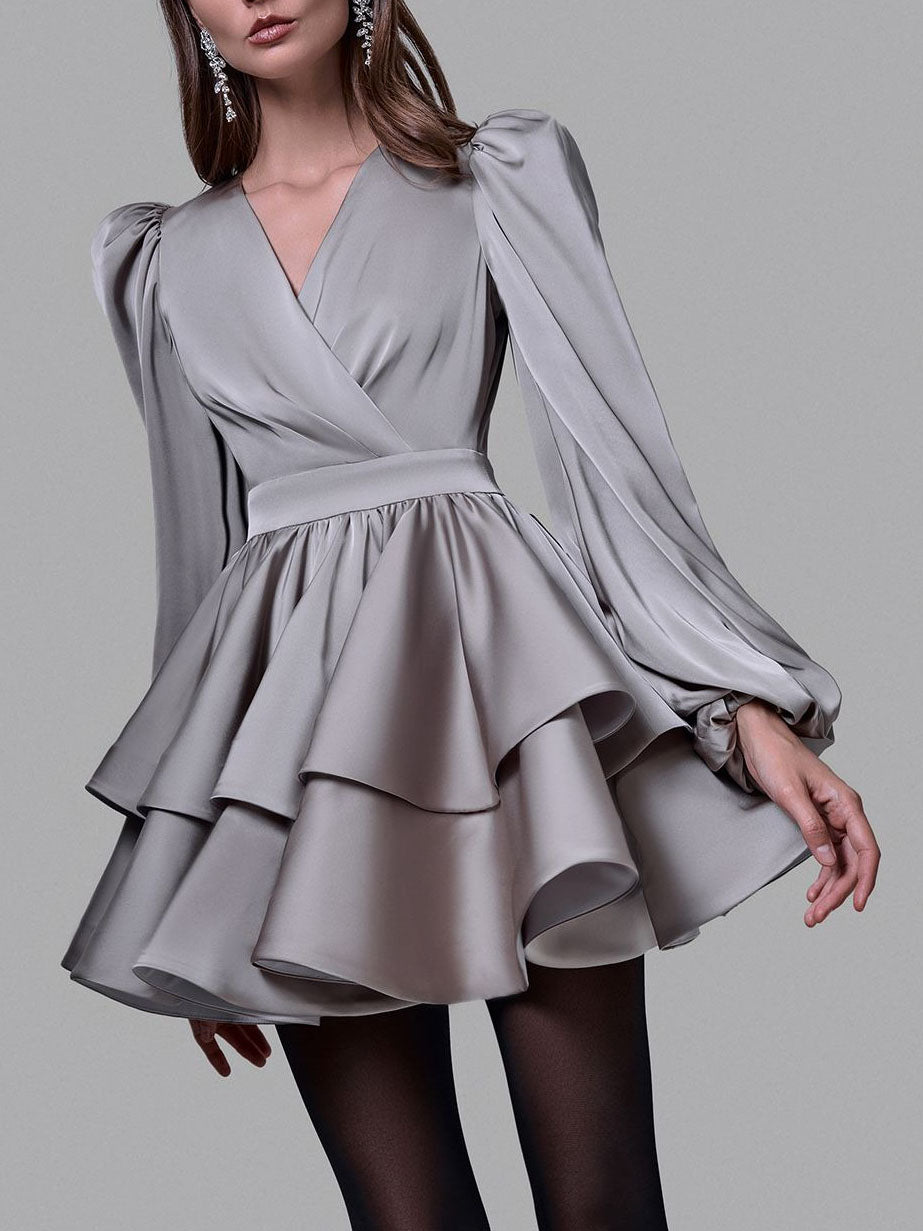 Elegant Satin Animal Mini Dress Gray
