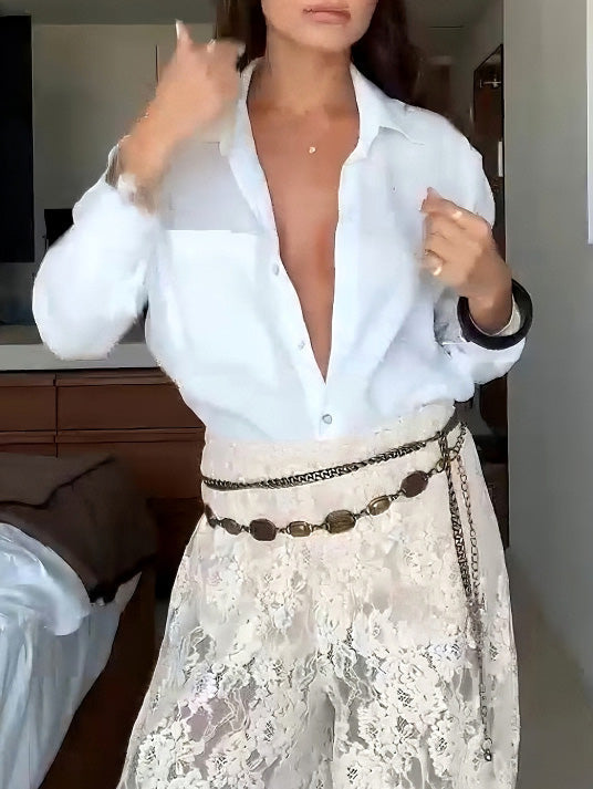 Elegant Classic White Button-Down Shirt White