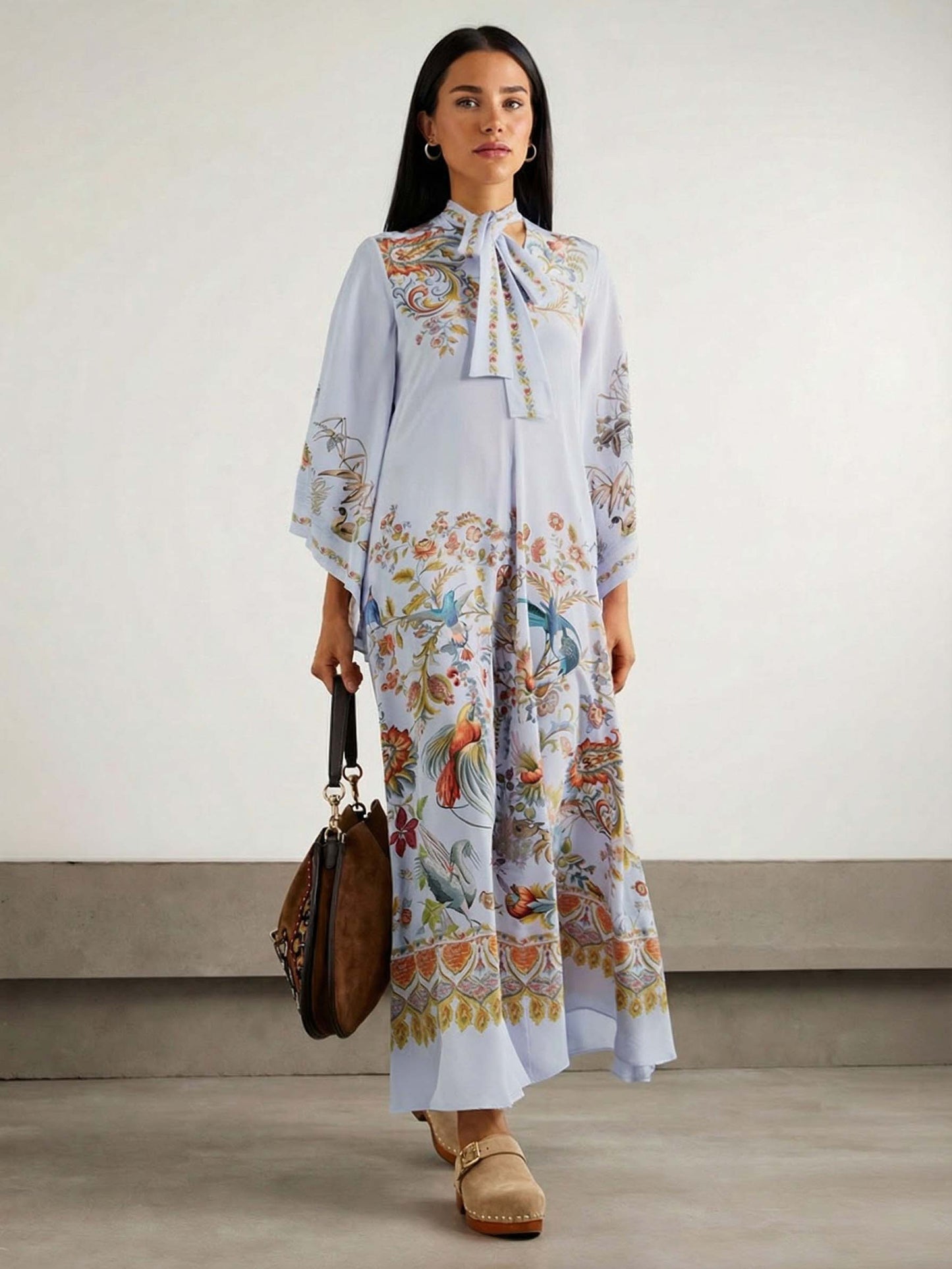 Exquisite Bow Print Maxi Dress Blue