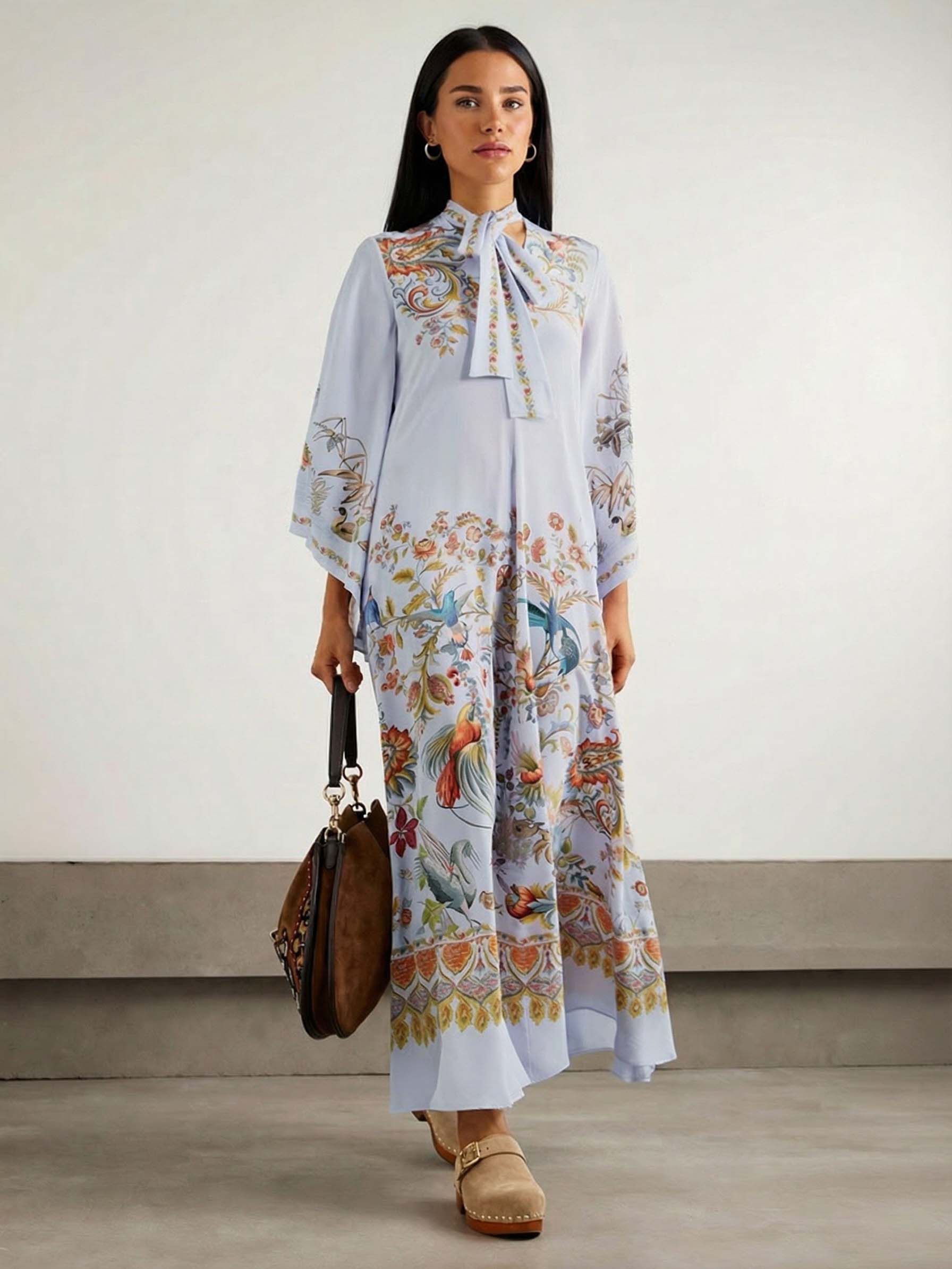 Exquisite Bow Print Maxi Dress Blue