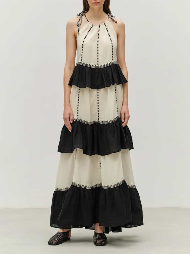 Casual Halter Neck Ruffle Maxi Dress Black