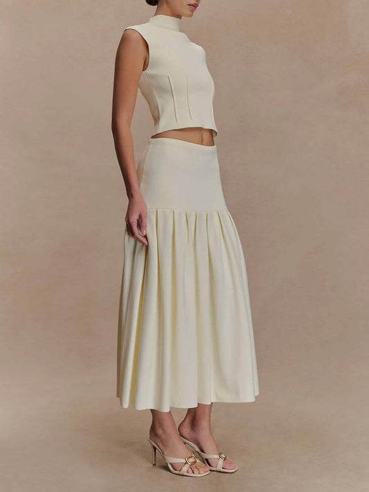 Exquisite Pleated Bandage Knit Midi Skirt