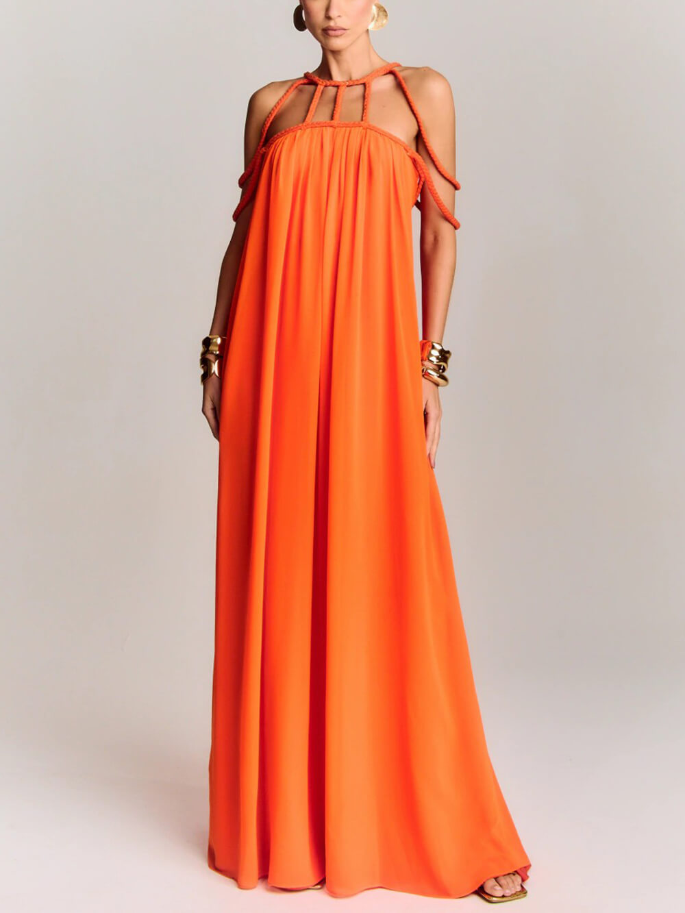 Exquisite Cutout Wide-Strap Maxi Dress Orange