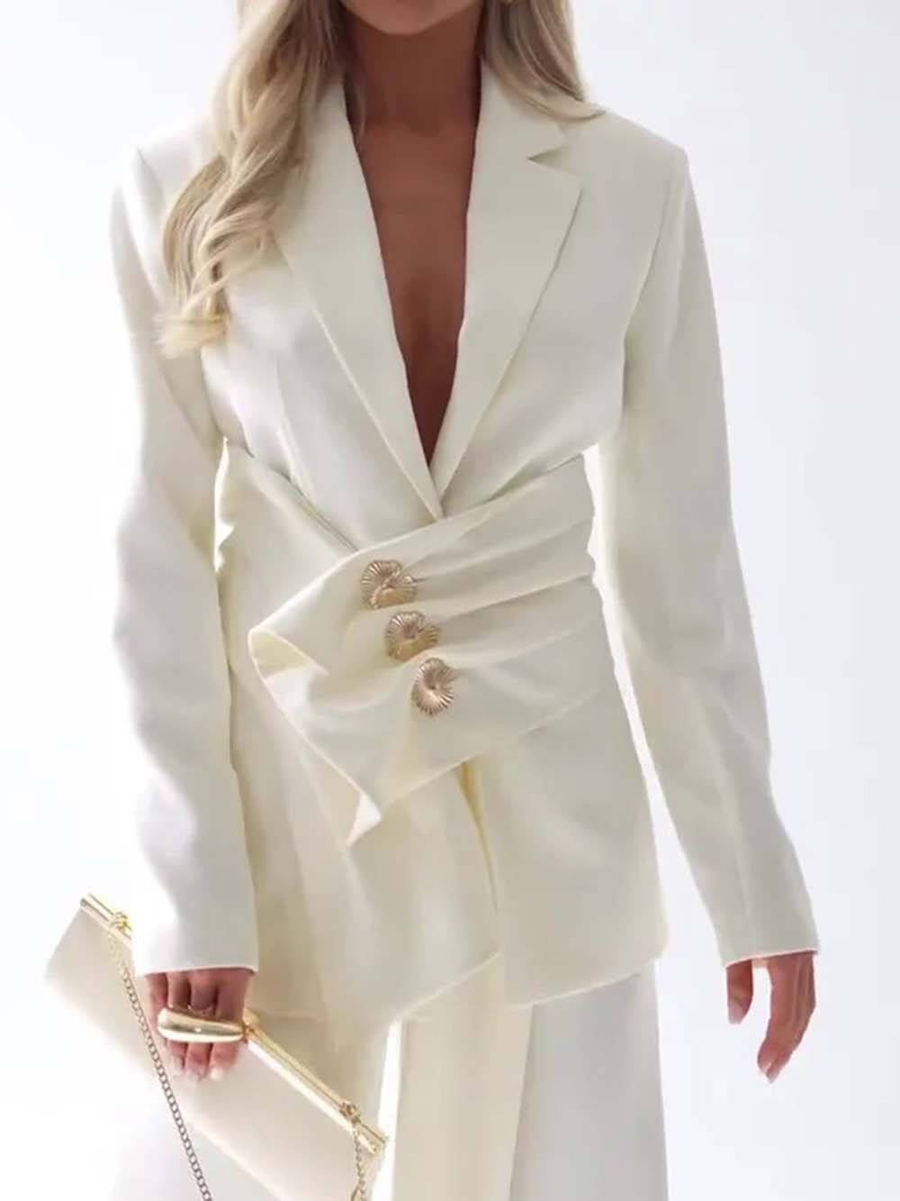 Unique Wrap-Style Blazer White