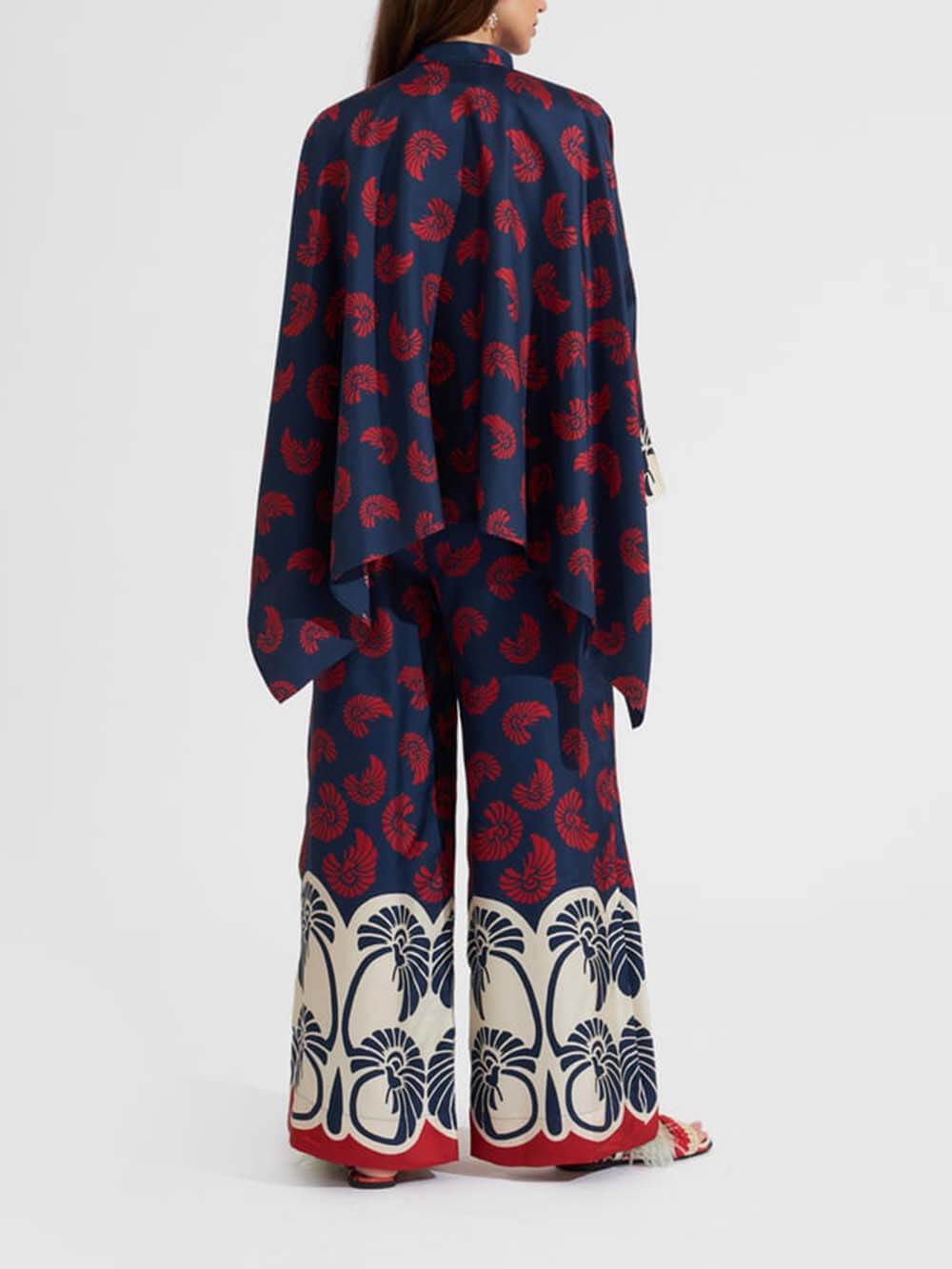 Unique Printed Patchwork Elastic Waist Wide-Leg Pants